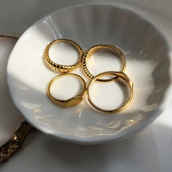 14K Gold Plated Signet Rings Stackable Plain Slim Oval-shaped Thin Pinky Band fo - Picture 7 of 8